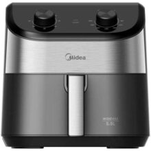 [Regional] Fritadeira Midea Air Fryer 5,5l, Design De Dois Botões, Ampla Faixa De Temperatura De 80°c A 200°c, Cesto Antiaderente E Prato Para Vegetais, 1900w, 110v, Fwm55p1
