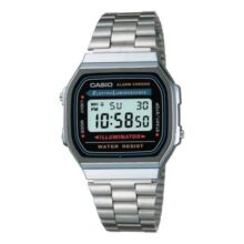 Relogio Casio unissex A168wa-1 Aço Retrô Vintage Luz neon alarm cronometro data