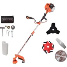 Roçadeira a Gasolina Profissional com Motor de 65CC, Potência de 3HP, Equipada com Lâmina de 6 Pontas, 2 Pontas Facão e Disco de 80 Dentes, Inclui Kit Completo de Acessórios para Trabalho Eficiente