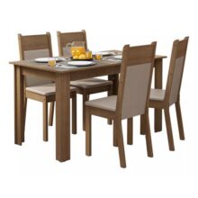 Sala De Jantar Mesa Tampo Madeira 4 Cadeiras Ellen Madesa Rb Cor Crema Com Bege MDJA0401807QBE