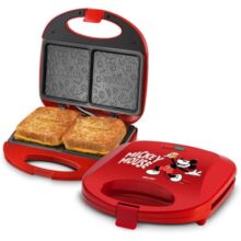 Sanduicheira Elétrica Mallory Mickey Mouse Funny Plates – Placas com Design Superfície Antiaderente Luzes LED Alça com Toque Frio e Trava de Segurança