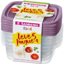 Sanremo – Conjunto de 5 Potes Plástico Hermético de 530 ml, Linha Fácil
