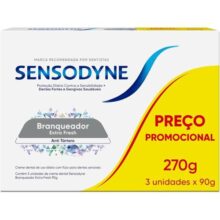 Sensodyne Creme Dental Branqueador Extra Fresh com Flúor, Anti Tártaro, Proteção Diária Contra Sensibilidade, Dentes Fortes e Gengivas Saudáveis, Leve 3 e Pague 2, 90g cada