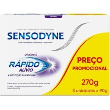 Sensodyne Creme Dental para Sensibilidade Rápido Alívio e Proteção Duradoura com Flúor, Leve 3 e Pague 2, Alívio Instantâneo, 90g cada
