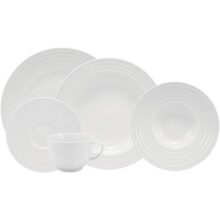 Serviço de Jantar e Chá 20 peças em Porcelana. Modelo Redondo com Relevo Arcos. Fabricado pela Schmidt.