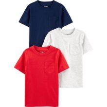 Simple Joys by Carter’s Pacote com 3 camisetas de manga curta para bebês meninos, Cinza mesclado/azul marinho/vermelho, 4 Anos