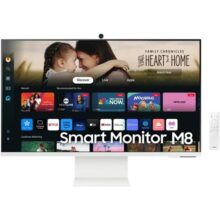 Smart Monitor Samsung M8 32″, UHD, Plataforma Tizen™, Tap View, USB-c (65W), USB Hub, HDMI, Bluetooth, ajuste de altura, Alexa, Branco, 2024.