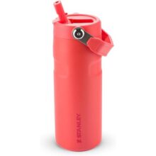 Stanley – Garrafa de Água Aerolight Flip Straw, Canudo Integrado, Abertura Grande, Aço Inoxidável Leve, 473ml Hot Coral