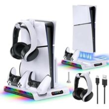 Suporte Cooler de Resfriamento RGB Carregador Controle Compatível com Console PS5 Slim Playstation