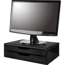 Suporte de Monitor 2 Gavetas, Mdf Preto (Black Piano) – Souza & Cia