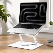 Suporte para Notebook e Tablet com Rotação 360° Altura e Inclinação Ajustáveis e Braços Duplos Alumínio Erg