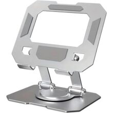 Suporte para Tablet em Aço Carbono Com Metal Resistente Apoio para Mesa Pedestal Portátil Dobrável Articulado Base Rotativa 360º Design Moderno Ajustável Antiderrapante Ampla Compatibilidade