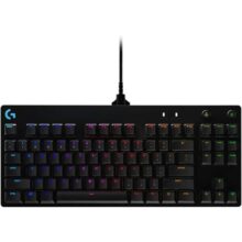 Teclado Mecânico Gamer Logitech G PRO com Layout US, RGB LIGHTSYNC, Design TKL, Cabo Destacável e Switch Exclusivo GX Blue Clicky