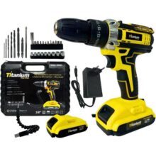 Titanium Parafusadeira A Bateria CARBON 21V Sem Fio com Carregador Bivolt e Maleta com Kit De 35 Acessórios