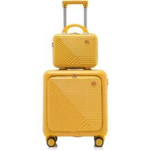 TOKSHOP – Mala De Bordo de Rodinhas + Frasqueira com Alça para Viagem – Compartimento Especial para Notebook 13 Polegadas – Fabricada em ABS e Policarbonato, Acabamento Resistente, Amarela