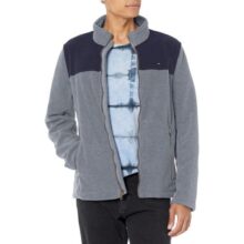 Tommy Hilfiger Jaqueta masculina clássica de lã polar com zíper frontal Azul-marinhocinza claro P