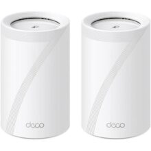 TP-Link BE11000 Tri-Band Whole Home Mesh WiFi 7, até 11 Gbps, MLO, 320 MHz, banda de 6 GHz, roteador wifi7, roaming de IA sem costura, segurança HomeShield, jogos e streaming (Deco BE65 2-pack)