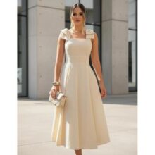 Vestido Longo De Linho Forrado Com Lacinho No Ombro Bojo