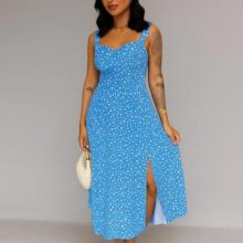 Vestido Midi C/ Fenda E Lastex Nas Costas Estampa Floral