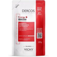 Vichy Dercos Energy+, Refil Shampoo Estimulante, Tratamento Antiqueda para Cabelos Fracos e Quebradiços, Fortalece os Fios com Aminexil, AHA, Niacinamida e Vitamina E, 200g