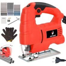 Victool Serra tico tico 800W com 6 Velocidades variáveis, Ângulo de inclinação 45°, 15 Peças de lâminas, Motor de cobre puro, Corte de madeira, metal e plástico