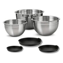 Vittak Conjunto 3 Bowls de Inox com Tampas Plásticas Utensílios de Cozinha Tamanhos Variados