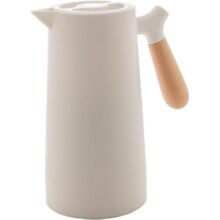 WOLFF – Garrafa Térmica de Plástico com Cabo de Madeira Nórdica 1L Branca – Mesa Posta – Itens Para Casa – Utensílios de Cozinha – Perfeita Para Café e Chá