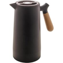 WOLFF – Garrafa Térmica de Plástico com Cabo de Madeira Nórdica 1L Preta – Mesa Posta – Itens Para Casa – Utensílios de Cozinha – Perfeita Para Café e Chá