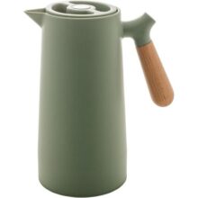 WOLFF – Garrafa Térmica de Plástico com Cabo de Madeira Nórdica 1L Verde – Mesa Posta – Itens Para Casa – Utensílios de Cozinha – Perfeita Para Café e Chá